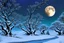 Placeholder: graphic drawing winter fantastical landscape, moon, round tree crowns, ice flowers, cold colors, a flat image with careful drawing and tracing of every detail, black background, cosmic bright color, folk art, Epic cinematic brilliant stunning intricate meticulously detailed dramatic atmospheric maximalist digital matte painting, perfect composition, masterpiece