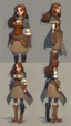 Placeholder: turnaround character of a girl, brown hair, she wears fantasy medieval clothes, she is slim, full body with boots