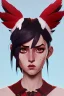 Placeholder: A beautiful portrait of a cute woman with small horns, red color scheme, high key lighting, volumetric light high details with white stripes and feathers