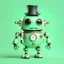 Placeholder: realistic digital art, kawaii robot wearing a monocle, monocle, top hat, rich, mint green, isolated