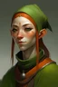 Placeholder: female monk, pake green skin, rust hair, small nose, elf ears