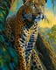 Placeholder: Leopardo en la Selva cuerpo completo árboles detallados elegante obra de arte colores contrastantes pintura al óleo detallada hiperdetallada impactante intrincada sombra realista iluminación cinematografica 8k cielo soleado nubes coherente cuerpo completo