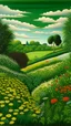 Placeholder: A green plain filled with flowers in hedges painted by Henri Rousseau
