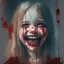 Placeholder: girl smiling, creepy, dripping blood, shattered glass,