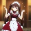 Placeholder: Clear focus, High resolution, Rough line, cute, anime style, big eyes, red eyes, sparkling eyes, brown hair, red eyes, thick eyelashes, wearing a maid outfit, long twin tails, long bangs, anime screencap, choppy long bangs