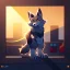 Placeholder: a fox fursona, darker colors, master quality, backlighting, soft lights, full body portrait, in frame, 8k, furry, fur, dark color pallet, robotic arm, cyberpunk, anthropomorphic, perfectly drawn face, animal legs, paws