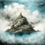 Placeholder: An island in a white sky with shattered clouds painted by Leonardo da Vinci