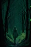 Placeholder: Girl walking into dark green woods