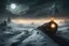 Placeholder: grim dark moody cold fantasy landscape with a steampunk lighting elemental train traveling through it