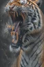 Placeholder: a full grown hyper-realisitc tiger screaming melting like wax, hyper-realistic natural form, full body, highly detailed melting details, emotional expression, detailed emotions, hyper detailed melting of the animal to the ground, engraved fur details, anatomically correct animal, dark colour tone, epic colour treatment, cinematic colour treatment, meticulously intricate perfectly symmetrical extremely detailed, pixiv daily ranking, pixiv, extreme depth of field, artstation, sculpture style, spec