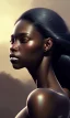 Placeholder: black girl, cute, beautiful, long hair, head and shoulders portrait by Greg Rutkowski