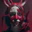 Placeholder: girl, bunny hair, mask slime, out her mind, darkred tones, realistic photograph , 3d render, octane render, intricately detailed, cinematic,