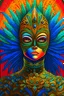 Placeholder: centered detailed portrait of a masked woman wearing a venetian mask, vibrant peacock feathers, intricate, elegant, highly detailed, digital painting, artstation, smooth, sharp focus, illustration, illuminated lines, outrun, vaporware, intricate venetian patterns, cyberpunk darksynth, by audrey kawasaki and ilya kuvshinov and alphonse mucha