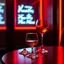 Placeholder: a table showing two whisky glasses in a dark room, red neon hues