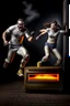 Placeholder: 2 people running away in fear as there oven grows legs