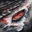 Placeholder: Close up of a simple paper boat floating on rainwater runoff running into a storm-drain on sidewalk, watercolor and ink painting with loose brushstrokes, dark background, dramatic, beautiful, unsettling, eerie, minimal, red hues, by Helen Cottle