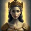 Placeholder: Disney Portrait of Greek Mythology Goddess Athena " with white elegant old greek apparel and Laurel crown.extremely detailed face, ,perfectly centered image,intricate detail.dark hair, sharp dark eyes, bright blue lighting, sarcastic smile, sharp focus hair. a Goddess of War trend on deviantart