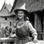 Placeholder: [high res photography by Ray Harryhausen] Joan:A farmer girl from Domremy, a village in medieval France, points the camera to say "THANK YOU"