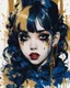 Placeholder: Poster in two gradually, a one side malevolent goth vampire girl face and other side the Singer Melanie Martinez face, painting by Yoji Shinkawa, darkblue and gold tones,