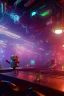 Placeholder: android dog and robots in a cyberpunk bar, digital art style. fantasy, volumetric lighting, particales,highly detailed wide shot, cinamatic, Zack Snyder stlye, colourful, w