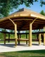 Placeholder: unique pavillion with benches for park