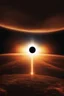 Placeholder: The Moon, centered, casts a dark umbra on Earth, depicting the path of totality. The Sun, in radiant oranges and yellows, forms a stunning corona effect around the Moon, all aligned casting a fading black hole sun halo in the space, orbit space vfx, exosphere, cosmic, astral, quantic, cold and warm,energy-filled epic science fiction film concept digital art by maciej kuciara and vincent di fate,1998 NASA photo, hasselblad electric camera 70mm film, skylab flashlight photography, in the style of