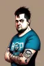 Placeholder: Man, fat, 40 years old, brown hair, geek, portrait, illustration, cyberpunk, blue eyes, t-shirt, sketch