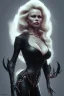 Placeholder: Pamela Anderson as evil queen in black leather, leather, busty, cleavage, angry, stern look. character design by cory loftis, fenghua zhong, ryohei hase, ismail inceoglu and ruan jia. unreal engine 5, artistic lighting, highly detailed, photorealistic, fantasy