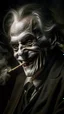 Placeholder: Bosch nightmares paining style Title: a joker face with cigarette in his mouth, smiling 8k,photography, photorealistic concept art, soft natural volumetric cinematic perfect light, chiaroscuro, award-winning photograph, masterpiece, oil on canvas, Raphael, Caravaggio, Greg Rutkowski, people, beksinski, Giger