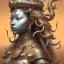 Placeholder: Sango fantasy, fantasy magic, intricate, sharp focus, illustration, highly detailed, digital painting, concept art, matte, art germ and Paul Lewin and Kehinde Wiley, masterpiece silver elephant head bronze Buddha Asian African girl nice breast Hawaiian hair turquoise golden waves