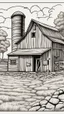 Placeholder: coloring page, old barn, cartoon style, thick lines, low detail, no shading