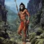 Placeholder: [Jason and the Argonauts (1963)] Legendary Monkey Queen with her staff on the jungle hills feet, and monkey tail, multiple arms shiva