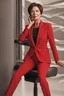 Placeholder: A powerful woman in a red suit, short hair in her 50s