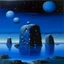 Placeholder: An indigo galaxy with asteroids designed in ancient Greek pottery painted by René Magritte