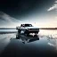 Placeholder: photorealistic shot, Toy R C truck, monotone color palette, sharp focus, puddle reflection, refraction, mist on the horizon, shadowcast, detailed and intricate, intense cinematic composition