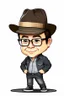 Placeholder: Drawing of Gustavo Petro serious with hat, jeans and shirt no lentes speaking in a speech full body chibi