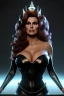 Placeholder: Raquel Welch as evil queen in black leather gown, angry, busty, curvey, cleavage, unreal 5, octane render, cinema4d, dynamic lighting, dramatic lighting, 4k, redshift render, highly detailed, hyper realistic