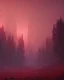 Placeholder: Landscape at night trees in the mist in the background, birds in the sky, red mars, forest, black, two tone colours