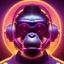 Placeholder: A beautiful portrait of a cyborg monkey purple neon color scheme, high key lighting, volumetric light high details psychedelic background