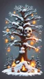 Placeholder: tree with snow , Merry-x-mas decoration, tree, cartoon, Undertaker, fire and smog, Skull