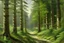 Placeholder: Peder Mork Monsted style forest pines, a wide dirt road in the middle, hyperrealistic