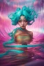 Placeholder: A stunning Anime girl suspended in a kaleidoscope of colors, captured in a photorealistic, cinematic photograph, as if plucked from a dream sequence. Her vibrant turquoise hair flows like a river, contrasting with the muted, earthy tones of her skin, set against a gradient of iridescent pinks and purples, evoking a sense of ethereal mysticism. Soft, cinematic film grain textures the image, infusing it with a sense of nostalgic warmth, as if lit by the flickering lights of a vintage cinema.