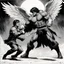 Placeholder: [comic book art by Sam Keith and Bernie Wrightson] Jacob wrestling with angel