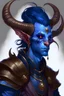 Placeholder: dnd, blue skin, horns, tiefling, wizzard