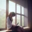 Placeholder: female student studying by the window, anime style, unreal engine 5, cinema4d, sun light, studio lighting --ar 1:1 --v 4