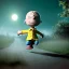 Placeholder: Scared Charlie brown running away from an alien spaceship