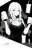 Placeholder: girl drinking a beer, line arts, greyscale