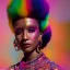 Placeholder: full body shot, masterpiece, best quality, man of median age, black skinned, sparkling eyes, fluorescent skin, colorful makeup, afro, highly detailed body, afrofuturism, scifi, sun light, 4K, RAW, depth of field, high contrast, realistic details, 24mm