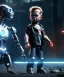 Placeholder: The Terminator toddler, robotic eye, robotic arm, full body, dramatic lighting, angry, hyper realistic