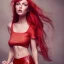 Placeholder: beautiful woman, red hair, crop top, mini skirt